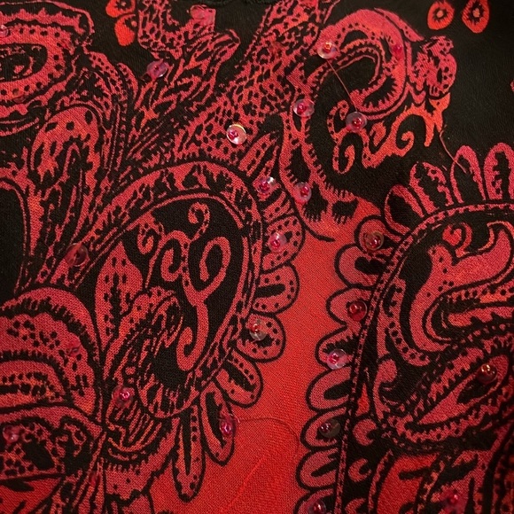 Vintage René Derhy Black & Red Cami with sequins & lace trim Size M #B63 - Picture 6 of 6